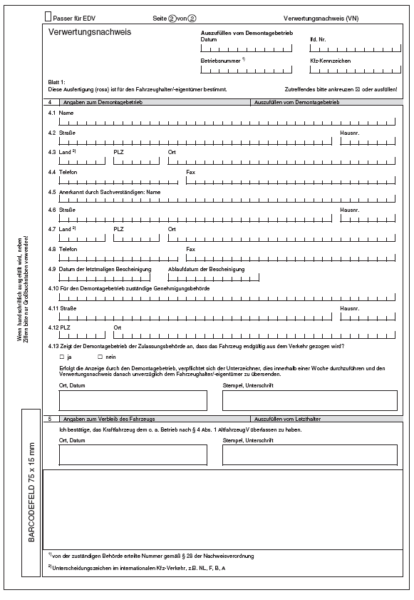 Abb. Muster des Verwertungsnachweises, Seite 2 (BGBl. 2019 I S. 395)
