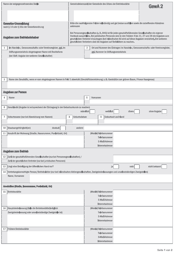 Gewerbe-Ummeldung (BGBl. 2019 I S. 920)