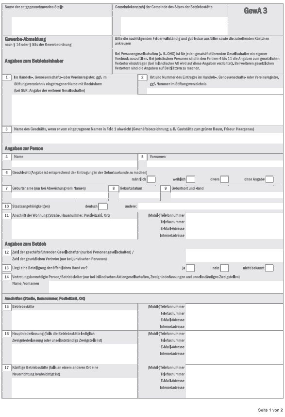 Gewerbe-Abmeldung (BGBl. 2019 I S. 922)