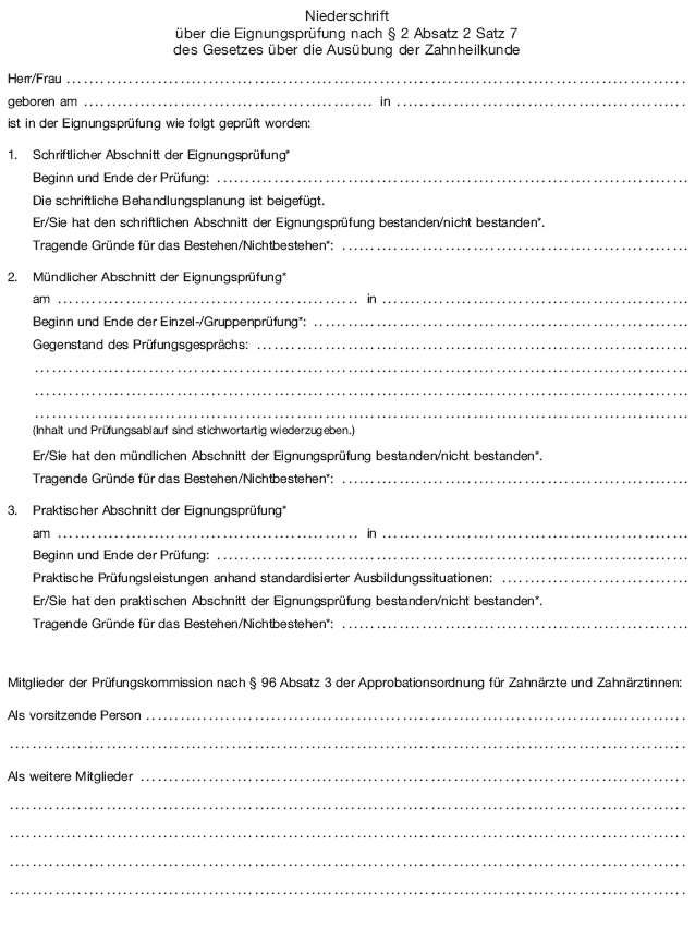 Niederschrift über die Eignungsprüfung (BGBl. 2019 I S. 986)