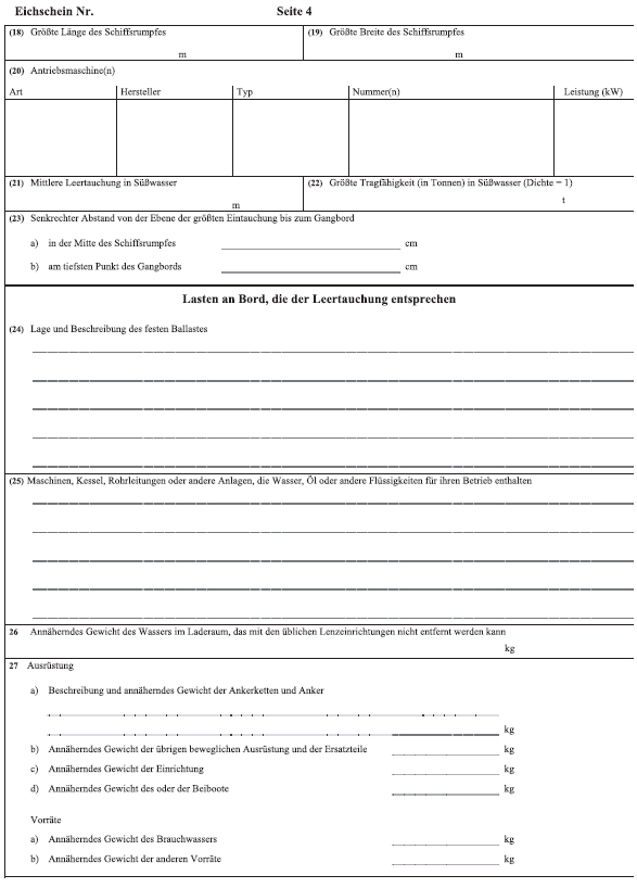 Abb. Muster des Eichscheins für Binnenschiffe (Güterbeförderer) Seite 4 (BGBl. 2019 I S. 1537)