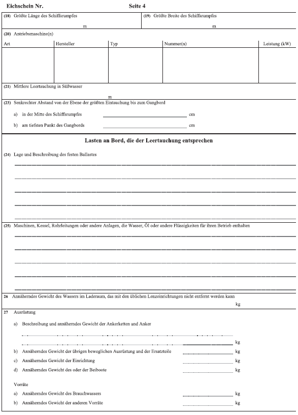 Abb. Muster des Eichscheins für Binnenschiffe (Nichtgüterbeförderer) Seite 4 (BGBl. 2019 I S. 1538)