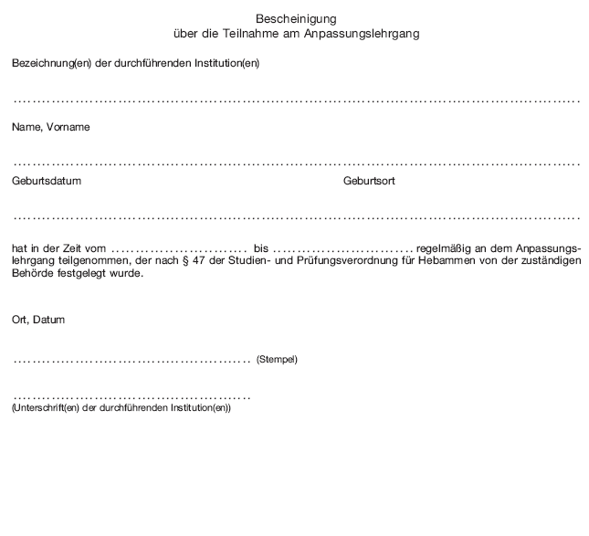 Bescheinigung über die Teilnahme am Anpassungslehrgang (BGBl. 2020 I S. 60)