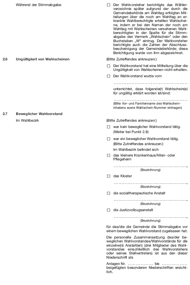 Wahlniederschrift über die Ermittlung und Feststellung des Ergebnisses der Wahl im Wahlbezirk, Seite 3 (BGBl. 2020 I S. 210)