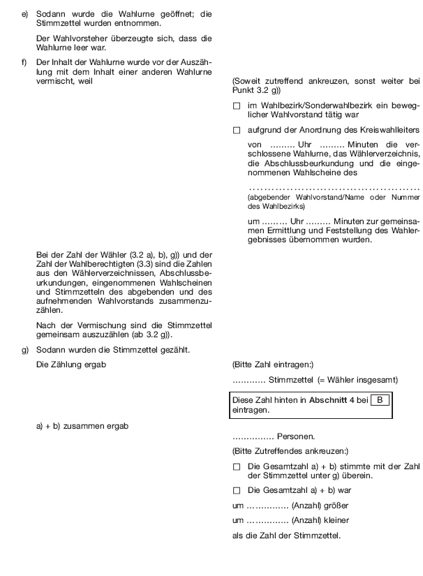 Wahlniederschrift über die Ermittlung und Feststellung des Ergebnisses der Wahl im Wahlbezirk, Seite 6 (BGBl. 2020 I S. 213)