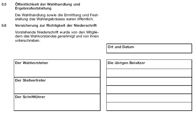 Wahlniederschrift über die Ermittlung und Feststellung des Ergebnisses der Wahl im Wahlbezirk, Seite 13 (BGBl. 2020 I S. 220)