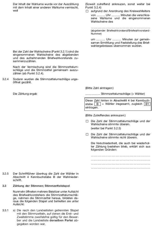 Wahlniederschrift über die Ermittlung und Feststellung des Ergebnisses der Briefwahl, Seite 5 (BGBl. 2020 I S. 226)