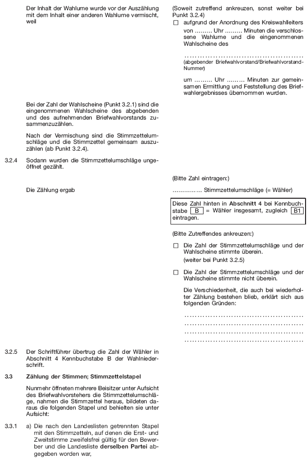 Wahlniederschrift über die Ermittlung und Feststellung des Ergebnisses der Briefwahl, Seite 5 (BGBl. 2020 I S. 226)