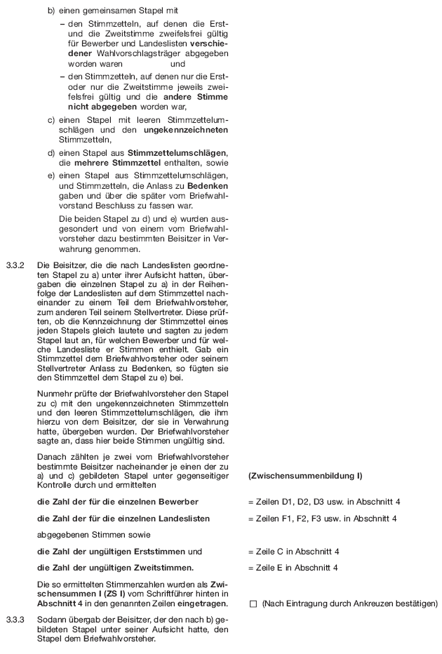 Wahlniederschrift über die Ermittlung und Feststellung des Ergebnisses der Briefwahl, Seite 6 (BGBl. 2020 I S. 227)