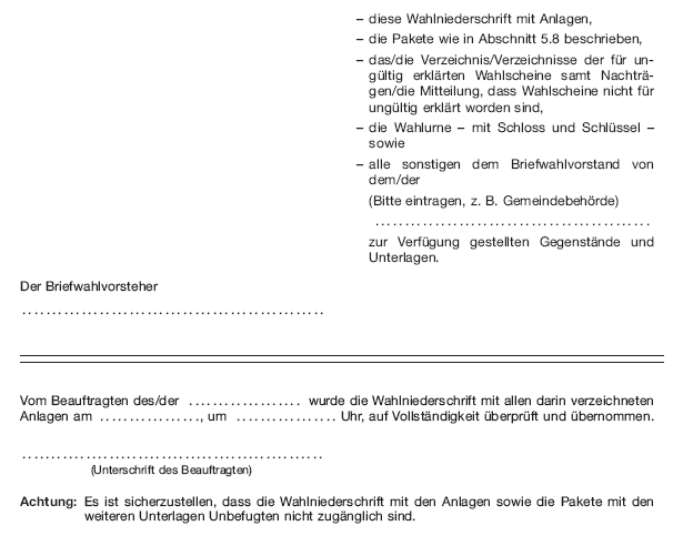 Wahlniederschrift über die Ermittlung und Feststellung des Ergebnisses der Briefwahl, Seite 12 (BGBl. 2020 I S. 233)