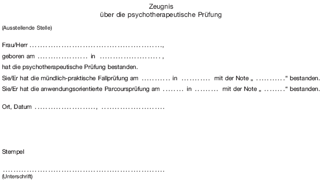Zeugnis über die psychotherapeutische Prüfung (BGBl. 2020 I S. 476)