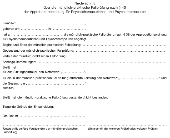 Niederschrift über die mündlich-praktische Fallprüfung (BGBl. 2020 I S. 477)