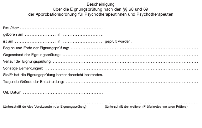 Bescheinigung über die Eignungsprüfung (BGBl. 2020 I S. 481)