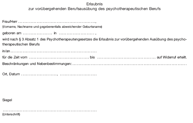 Erlaubnis zur vorübergehenden Berufsausübung des psychotherapeutischen Berufs (BGBl. 2020 I S. 482)