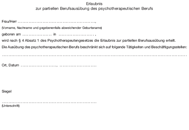 Erlaubnis zur partiellen Berufsausübung des psychotherapeutischen Berufs (BGBl. 2020 I S. 483)