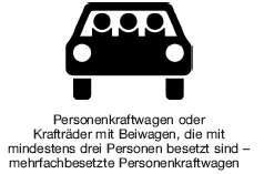Piktogramm Personenkraftwagen oder Krafträder mit Beiwagen, die mit mindestens drei Personen besetzt sind - mehrfachbesetzte Personenkraftwagen (BGBl. 2020 I S. 816)