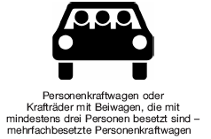 Piktogramm Personenkraftwagen oder Krafträder mit Beiwagen, die mit mindestens drei Personen besetzt sind - mehrfachbesetzte Personenkraftwagen (BGBl. 2020 I S. 816)