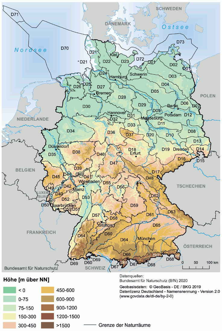 Karte Naturräume in Deutschland (BGBl. 2020 I S. 1124)