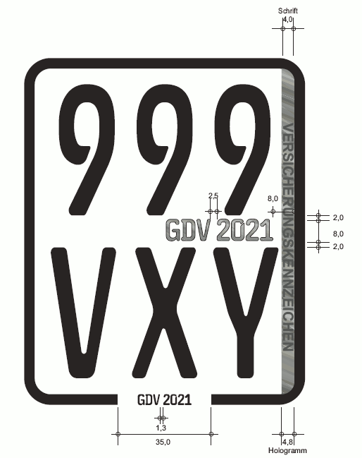 Abbildung Versicherungskennzeichen für Kleinkrafträder (BGBl. 2020 I S. 1971)