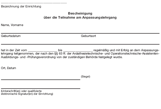 Muster Bescheinigung über die Teilnahme am Anpassungslehrgang (BGBl. 2020 I S. 2329)