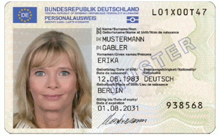 Muster Personalausweis Vorderseite (BGBl. 2020 I S. 2753)