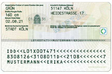 Muster Personalausweis Rückseite (BGBl. 2020 I S. 2753)