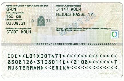 Muster Personalausweis Rückseite (BGBl. 2020 I S. 2753)
