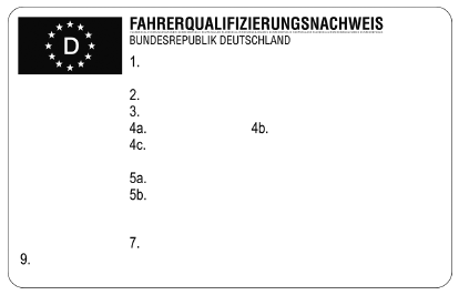 Muster des Fahrerqualifizierungsnachweises Vorderseite (BGBl. 2020 I S. 2920)