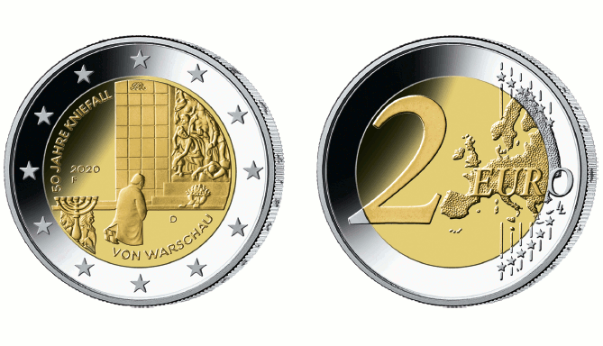 Abb. von Bild- und Wertseite Münze "50 Jahre Kniefall von Warschau" (BGBl. 2021 I S. 257)