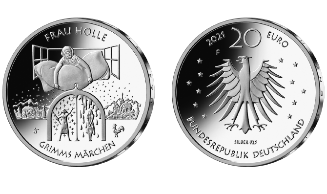 Abb. von Bild- und Wertseite Münze "Frau Holle" (BGBl. 2021 I S. 259)