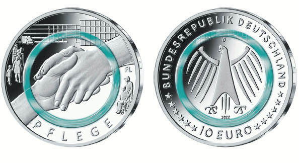 Abb. Bild- und Wertseite Münze "Pflege" (BGBl. 2022 I S. 722)