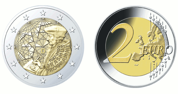 Abb. Bild- und Wertseite Münze "35 Jahre Erasmus-Programm" (BGBl. 2022 I S. 725)