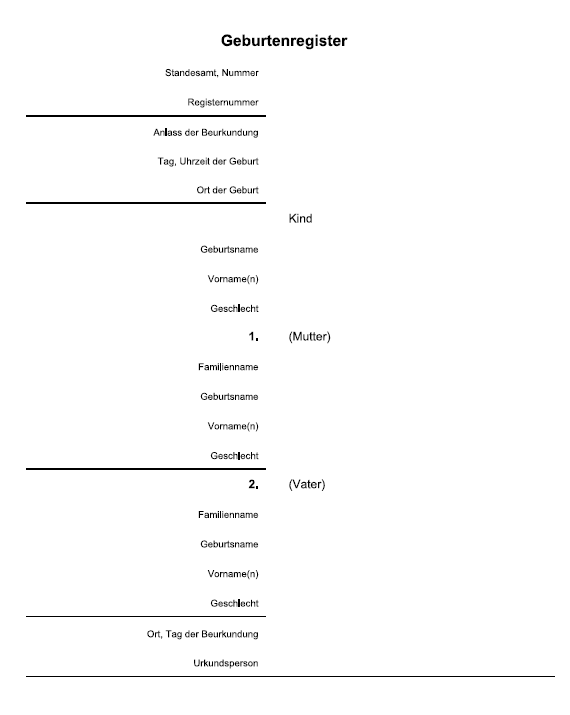 Vordruck Geburtenregister (BGBl. 2022 I S. 1775)