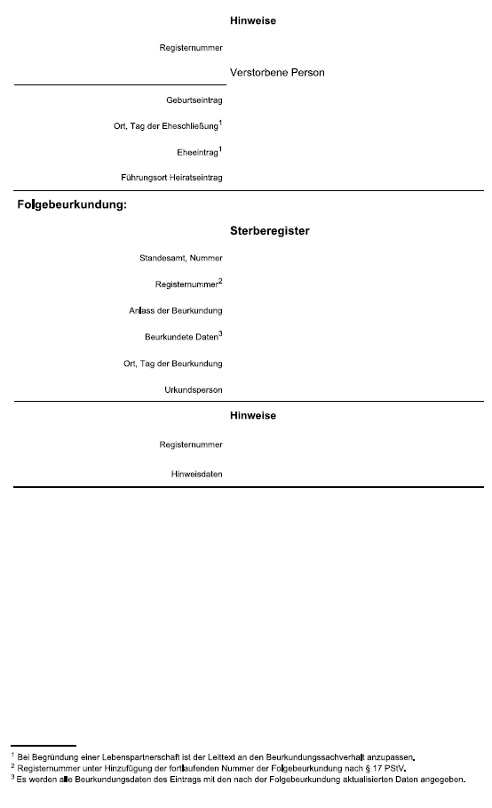 Vordruck Sterberegister (BGBl. 2022 I S. 1778)