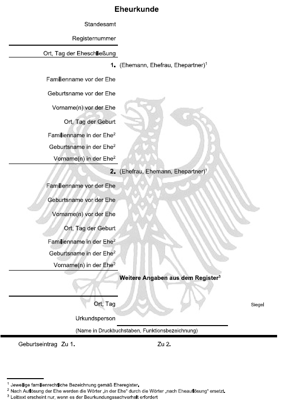 Vordruck Eheurkunde (BGBl. 2022 I S. 1779)