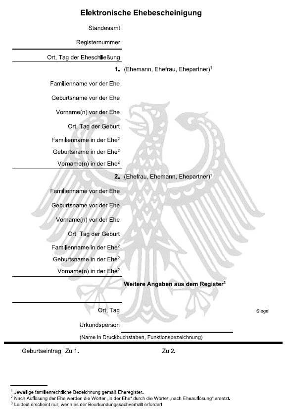 Vordruck Elektronische Ehebescheinigung (BGBl. 2022 I S. 1780)