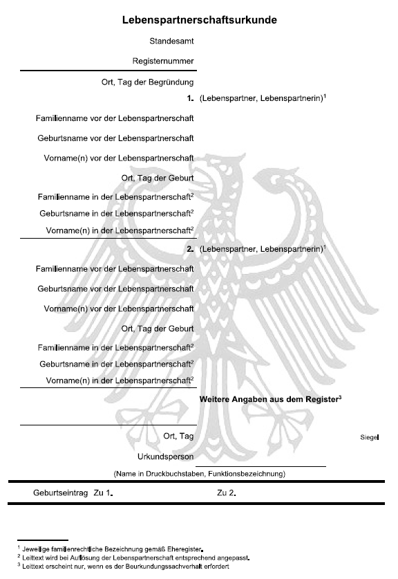 Vordruck Lebenspartnerschaftsurkunde (BGBl. 2022 I S. 1781)