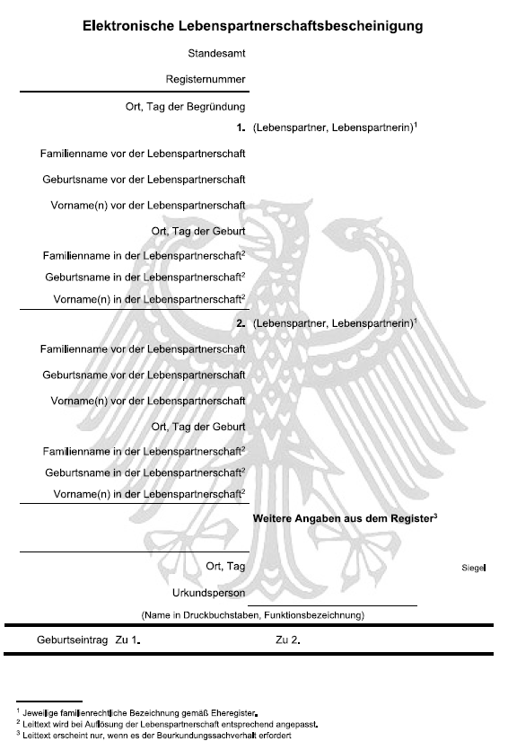 Vordruck Elektronische Lebenspartnerschaftsbescheinigung (BGBl. 2022 I S. 1782)