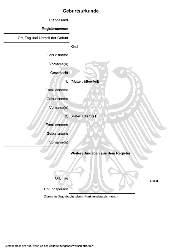 Vordruck Geburtsurkunde (BGBl. 2022 I S. 1783)