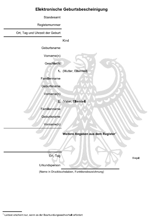 Vordruck Elektronische Geburtsbescheinigung (BGBl. 2022 I S. 1784)