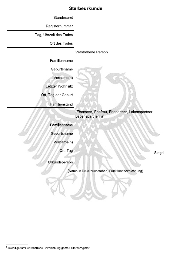 Vordruck Sterbeurkunde (BGBl. 2022 I S. 1785)