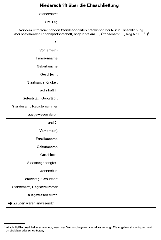 Vordruck Niederschrift über die Eheschließung (BGBl. 2022 I S. 1787)