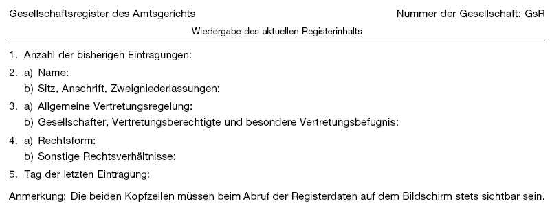 Musterbeispiel für die Eintragung eines Muster der Wiedergabe des aktuellen Registerinhalts (BGBl. 2022 I S. 2427)