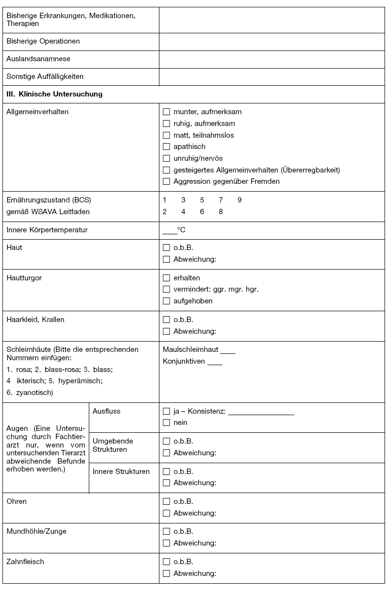 Befunderhebungsbogen für die Beurteilung der gesundheitlichen Eignung von Hunden zur Ausbildung (BGBl. 2022 I S. 2445)