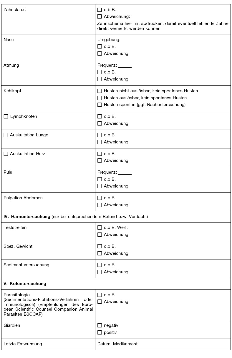 Befunderhebungsbogen für die Beurteilung der gesundheitlichen Eignung von Hunden zur Ausbildung (BGBl. 2022 I S. 2446)