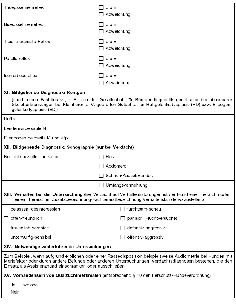 Befunderhebungsbogen für die Beurteilung der gesundheitlichen Eignung von Hunden zur Ausbildung (BGBl. 2022 I S. 2450)