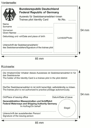 Muster des Ausweises für Seelotsenanwärterinnen und Seelotsenanwärter (BGBl. 2023 I Nr. 49 S. 34)