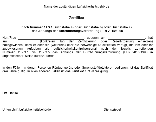 Muster des Zertifikats (BGBl. 2023 I Nr. 193, S. 37)