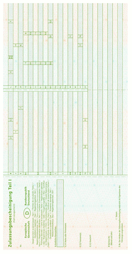 Zulassungsbescheinigung Teil I, Vorderseite (BGBl. 2023 I Nr. 199 S. 101)