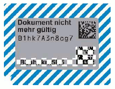 Abbildung der freigelegten Markierung mit Sicherheitscode der Zulassungsbescheinigung Teil II (BGBl. 2023 I Nr. 199 S. 106)